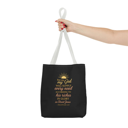 Faith-Inspired Tote Bag: 'God Will Supply Every Need', Christian Gift, AOP Bag for Church, Casual Outings, Inspirational Accessory