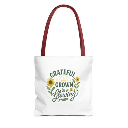 Grateful & Growing Tote Bag, Inspirational Gift, Eco-Friendly Shopper, Floral Design, Sunflower Tote, Everyday Use, Life's Little Joys