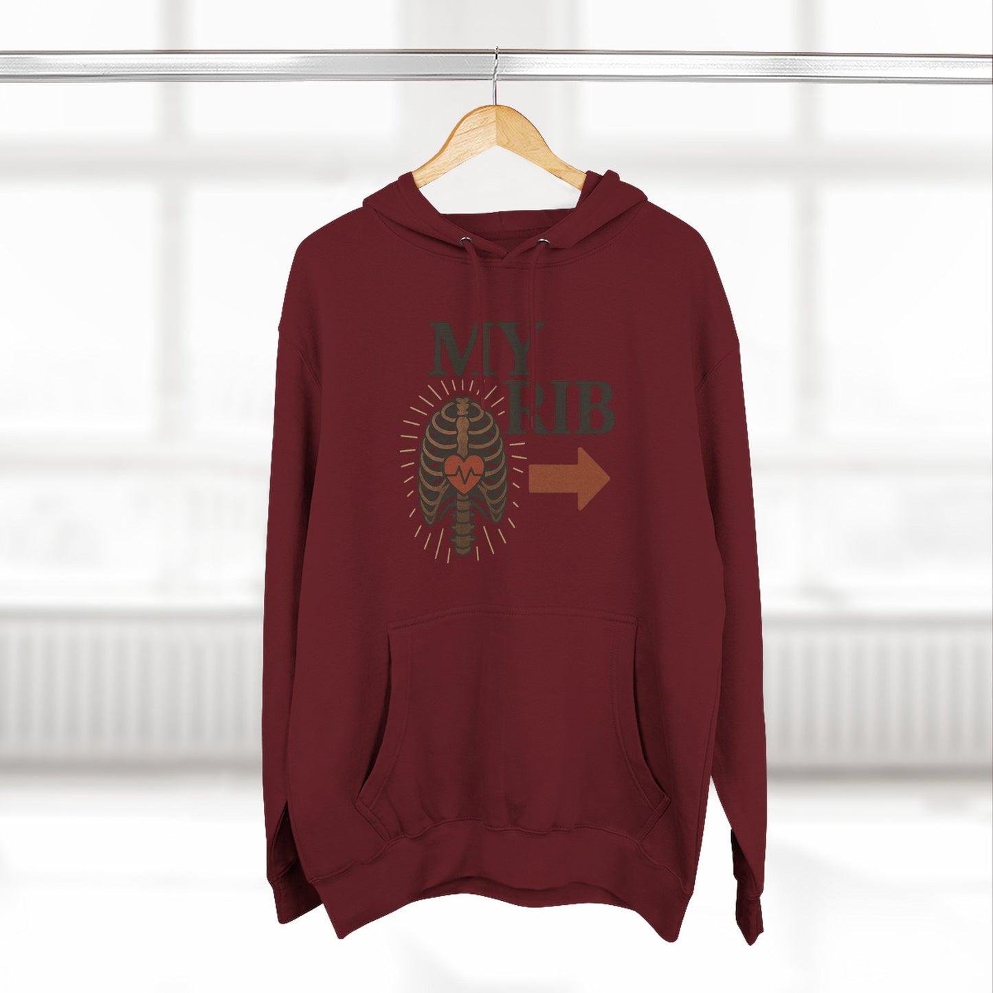 Heartfelt Rib Graphic Hoodie for Couples, Valentine's Day Gift, Matching Sweatshirt, Cozy Fleece, Romantic Style