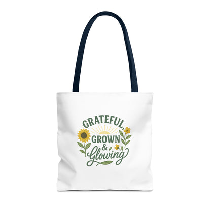 Grateful & Growing Tote Bag, Inspirational Gift, Eco-Friendly Shopper, Floral Design, Sunflower Tote, Everyday Use, Life's Little Joys