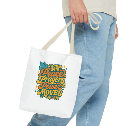 Peace Prayers Power Moves Tote Bag - Eco-Friendly Reusable Shopping Bag, Gift for Spiritual Friends, Motivational Gift, Stylish [...]