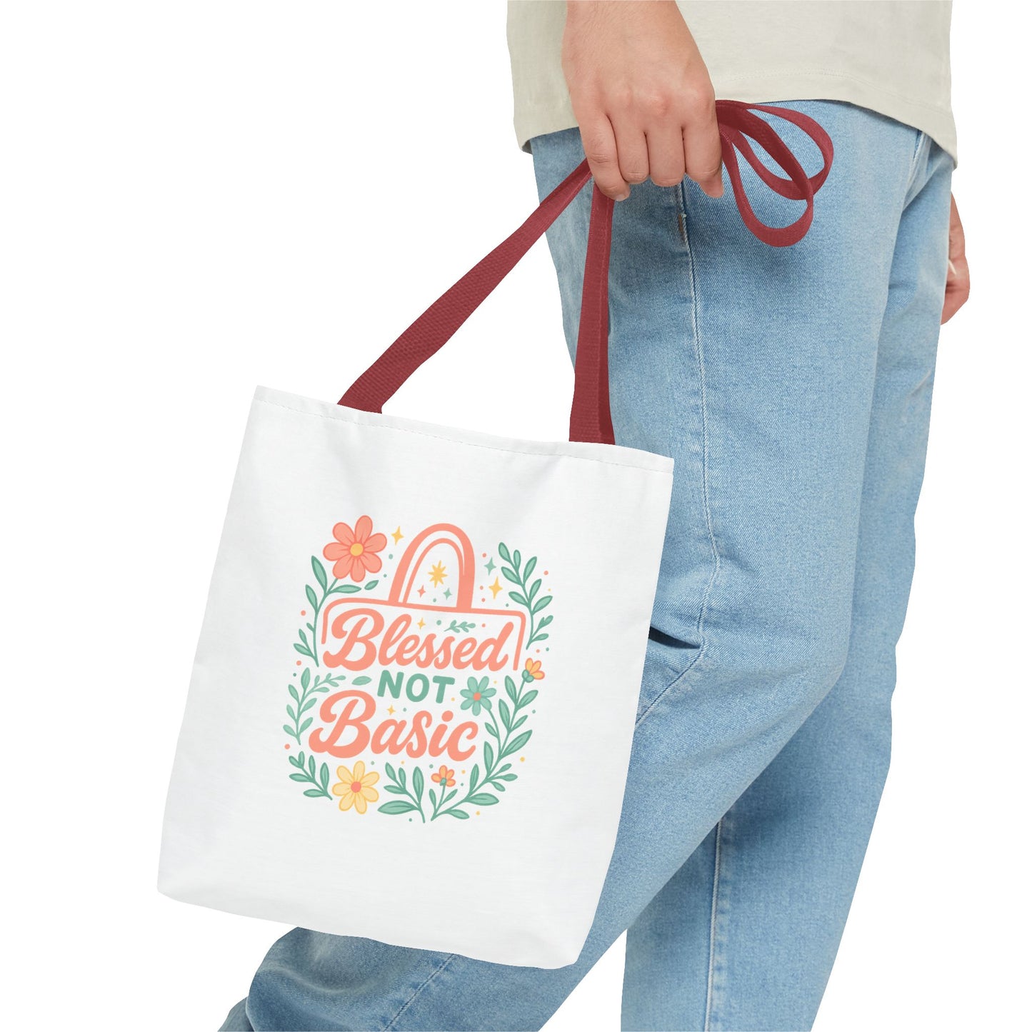 Blessed Not Basic Tote Bag, Inspirational Tote, Floral Design Bag, Gift for Her, Everyday Use, Eco-Friendly Shopping Bag