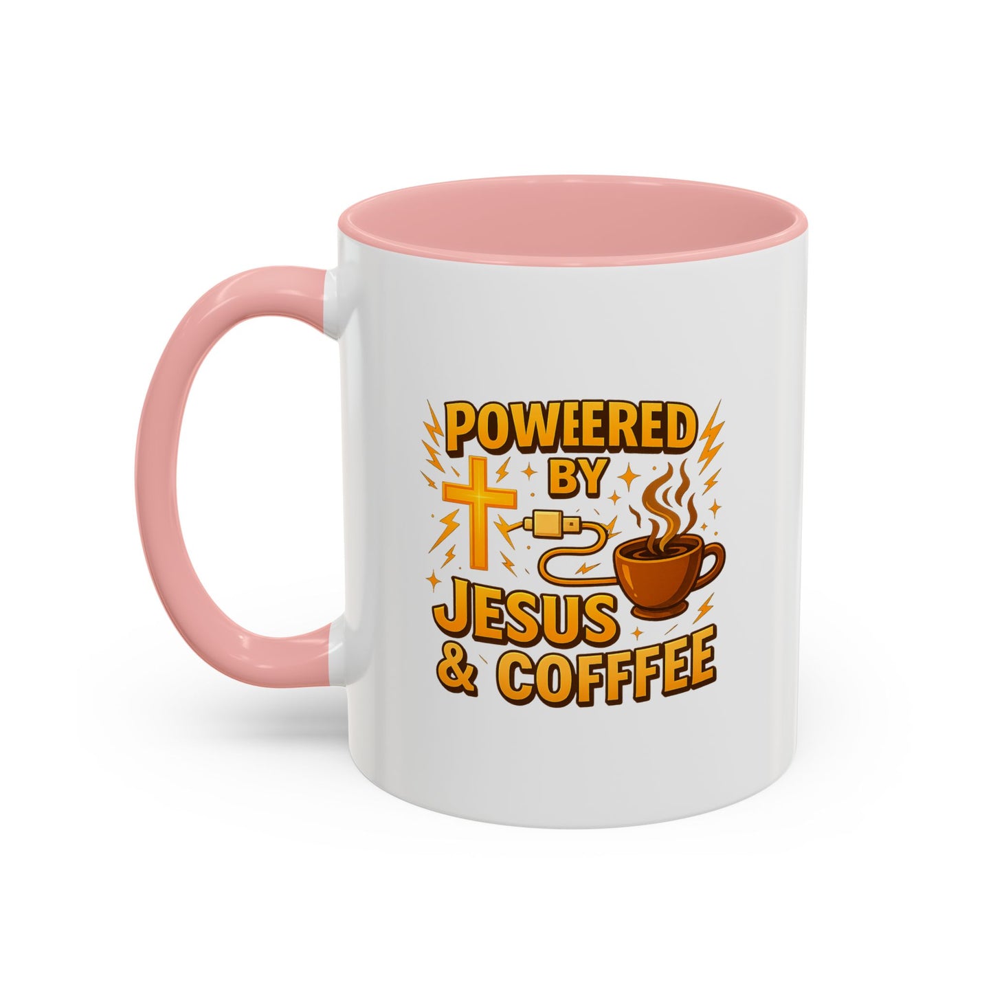 Coffee Lover's Accent Mug - Powered by Jesus & Coffee, Inspirational Drinkware, Christian Gift, Coffee Enthusiast, Religious Mug, [...]