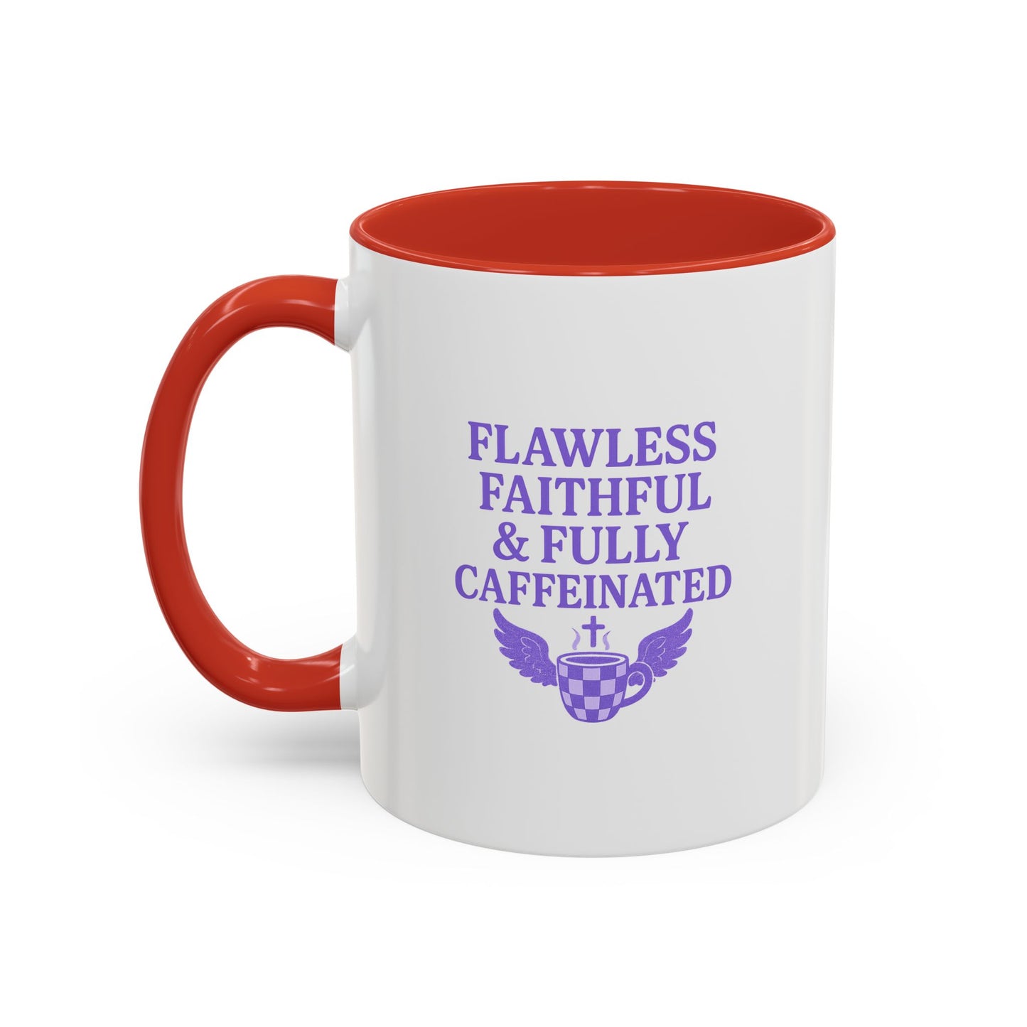 Flawless & Fully Caffeinated Accent Coffee Mug for Faithful Friends, Inspirational Gift, Morning Motivation Cup, Bible Lover's Mug