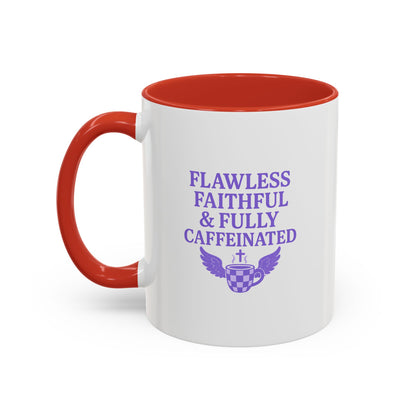 Flawless & Fully Caffeinated Accent Coffee Mug for Faithful Friends, Inspirational Gift, Morning Motivation Cup, Bible Lover's Mug