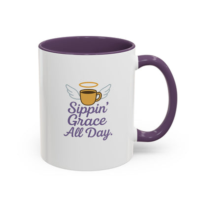 Sipping Grace Accent Coffee Mug | Stylish Gift for Coffee Lovers, Inspirational Mug, Office Décor, Unique Funny Coffee Cup