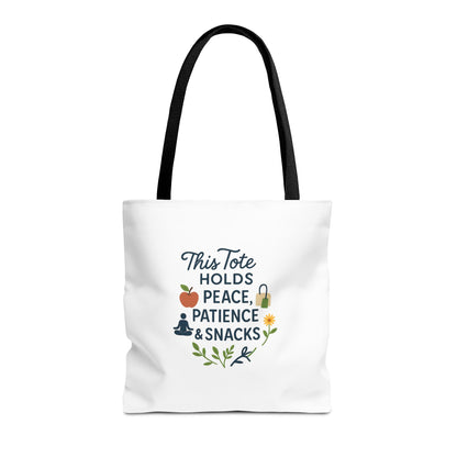 Peace, Patience & Snacks Tote Bag | Eco-Friendly Shopper, Gift for Friends, Beach Tote, Daily Carryall, Motivational Bag
