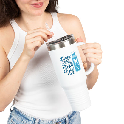 Living That Clean, Clear Christ Life - Inspirational Insulated Travel Mug, 40oz - Motivational Drinkware for Daily Refreshment, Perfect for Faith-Based Gifting, Eco-Friendly