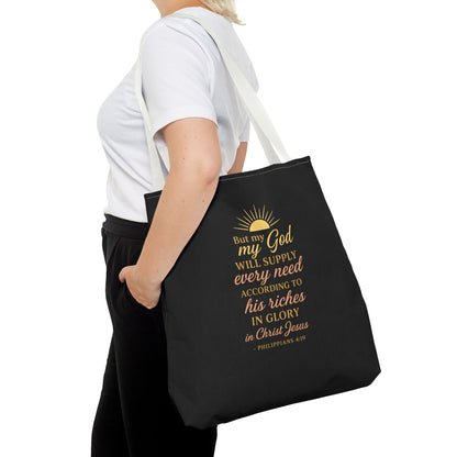 Faith-Inspired Tote Bag: 'God Will Supply Every Need', Christian Gift, AOP Bag for Church, Casual Outings, Inspirational Accessory