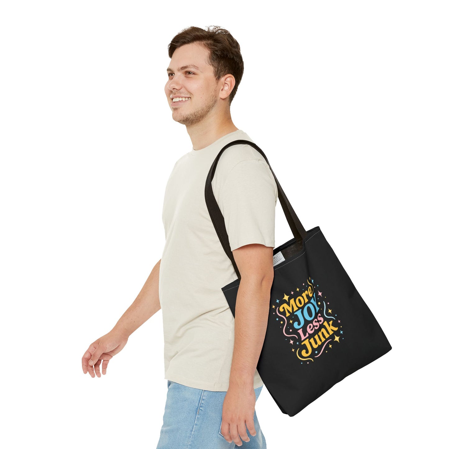 Joyful Tote Bag - More Joy Less Junk, Gift for Friends, Eco-Friendly Shopping Bag, Everyday Use, Inspirational Tote