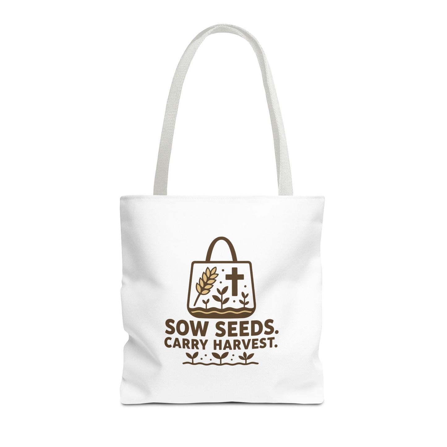 Inspirational Tote Bag - "Sow Seeds. Carry Harvest." - Eco-Friendly, Beach Bag, Gift for Gardeners, Reusable Shopping, Faith Journey
