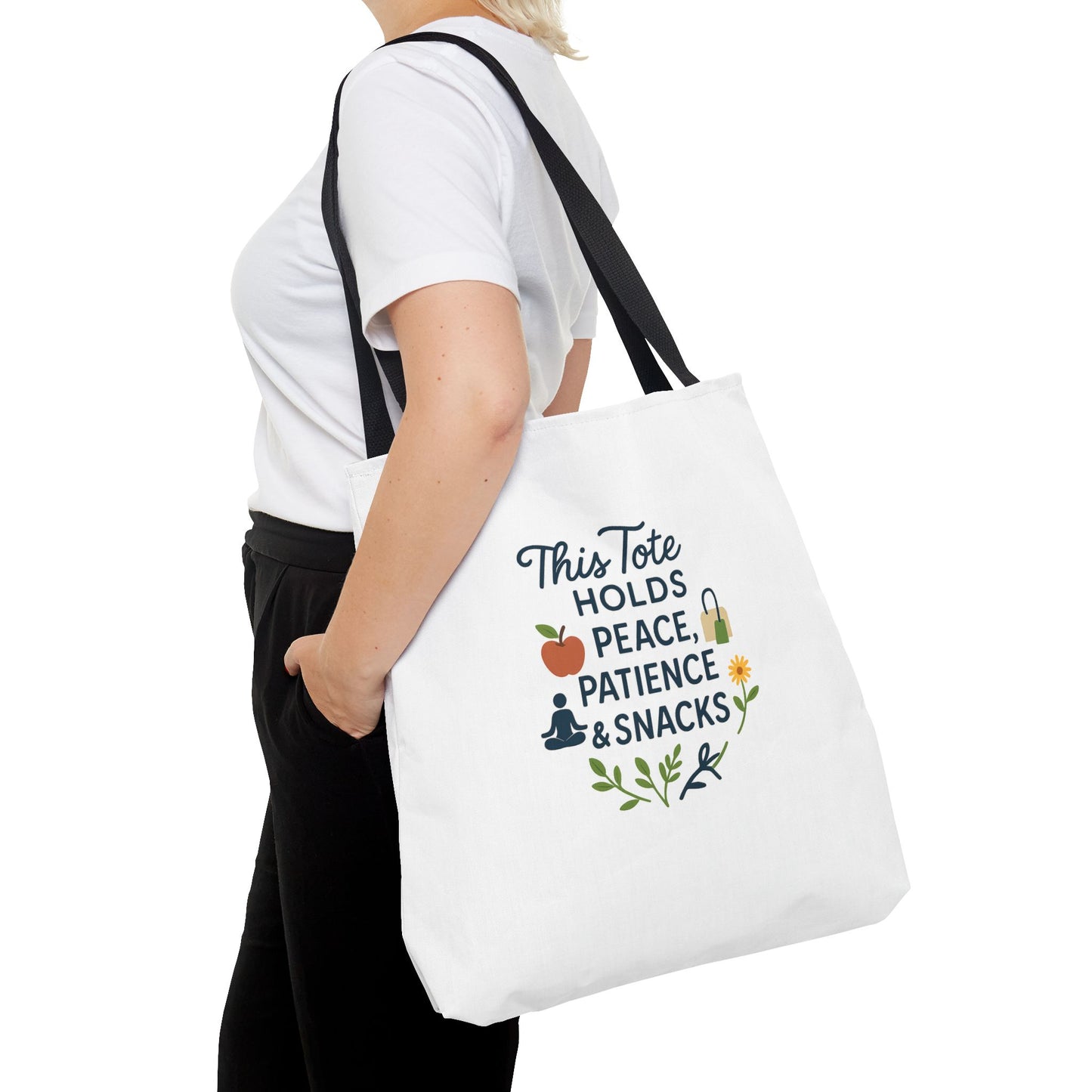 Peace, Patience & Snacks Tote Bag | Eco-Friendly Shopper, Gift for Friends, Beach Tote, Daily Carryall, Motivational Bag