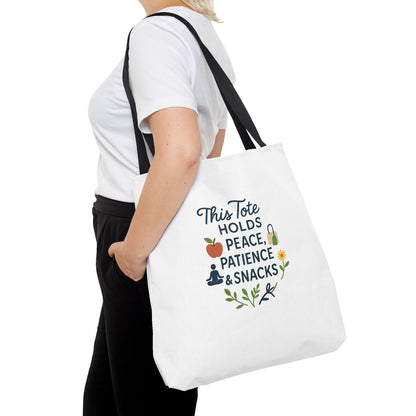 Peace, Patience & Snacks Tote Bag | Eco-Friendly Shopper, Gift for Friends, Beach Tote, Daily Carryall, Motivational Bag