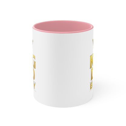 King Dad Energy Accent Mug — Gold Crown Father's Day Coffee Cup (Pink Accent)