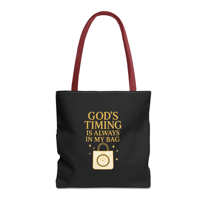 God's Timing Tote Bag | Motivational Bag for Everyday Use, Gift for Believers, Casual Tote for Work, School, and Travel