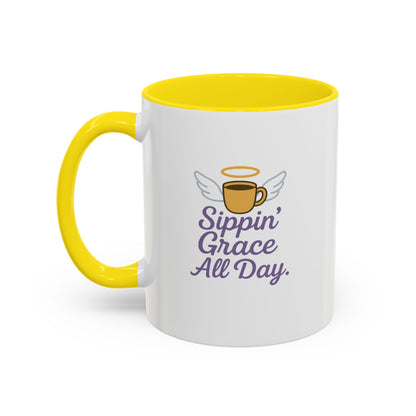 Sippin' Grace All Day Coffee Mug, Cute Coffee Cup, Inspirational Mug, Gift for Coffee Lovers, Perfect for Any Occasion