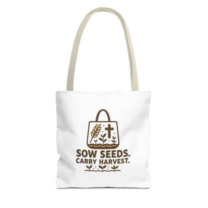 Inspirational Tote Bag - "Sow Seeds. Carry Harvest." - Eco-Friendly, Beach Bag, Gift for Gardeners, Reusable Shopping, Faith Journey