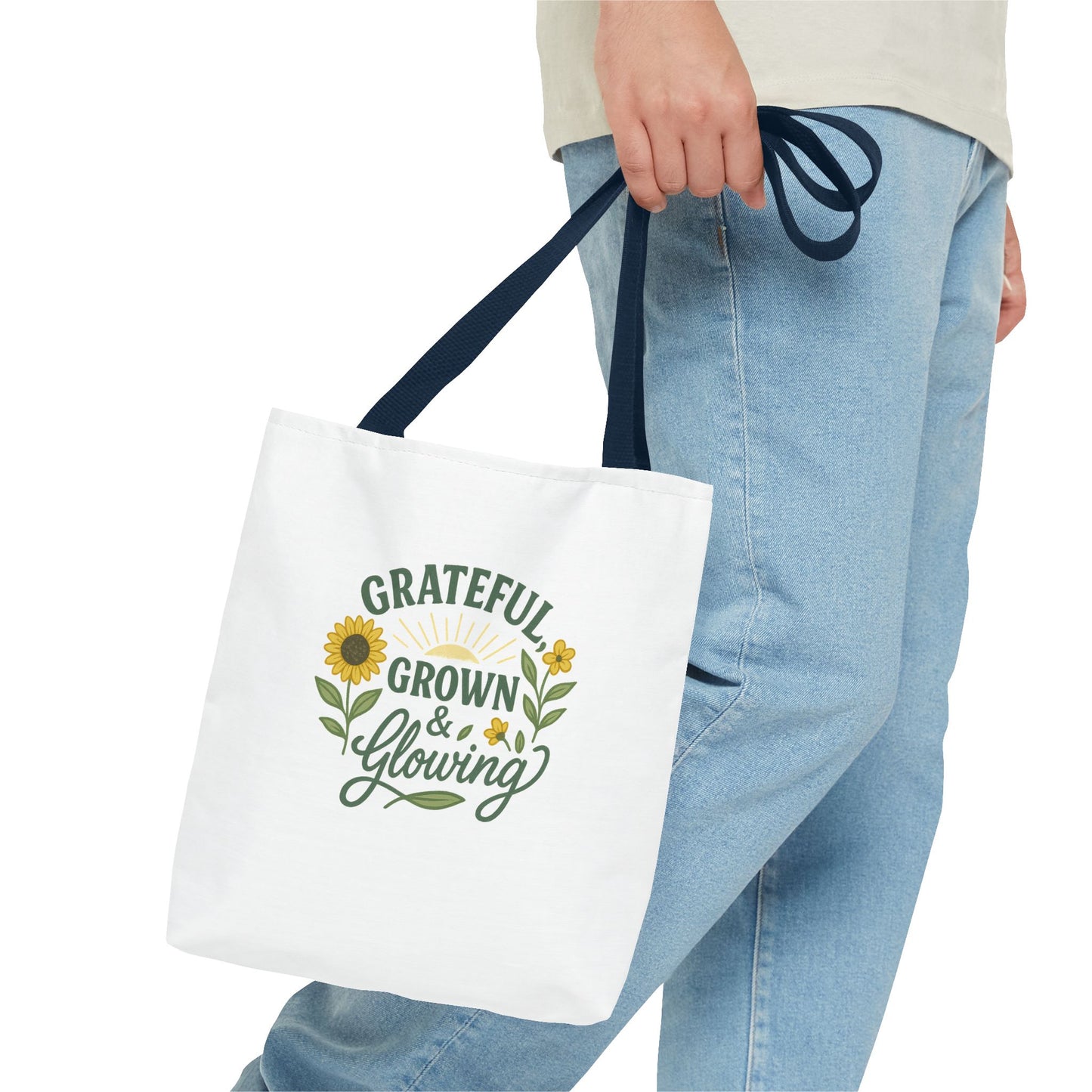 Grateful & Growing Tote Bag, Inspirational Gift, Eco-Friendly Shopper, Floral Design, Sunflower Tote, Everyday Use, Life's Little Joys