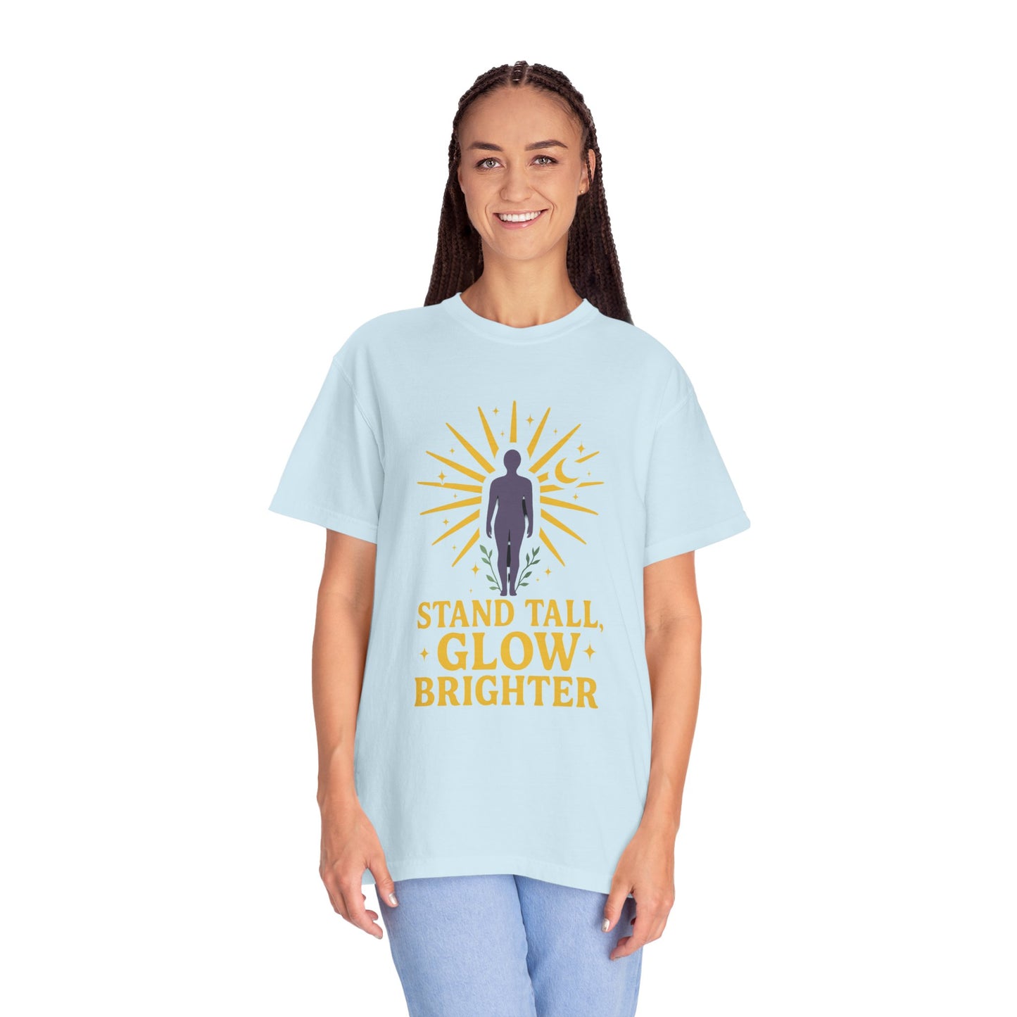 Unisex Inspirational T-Shirt, Stand Tall Glow Brighter Tee, Motivational Apparel, Gift for Friends, Positive Vibes Shirt, Casual Wear