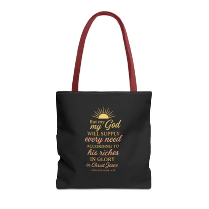 Faith-Inspired Tote Bag: 'God Will Supply Every Need', Christian Gift, AOP Bag for Church, Casual Outings, Inspirational Accessory