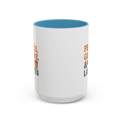 Peace, Love & Lattes Coffee Mug | Accent Mug for Coffee Lovers | Gift for Baristas, Friends, Home Decor, Kitchen Essentials