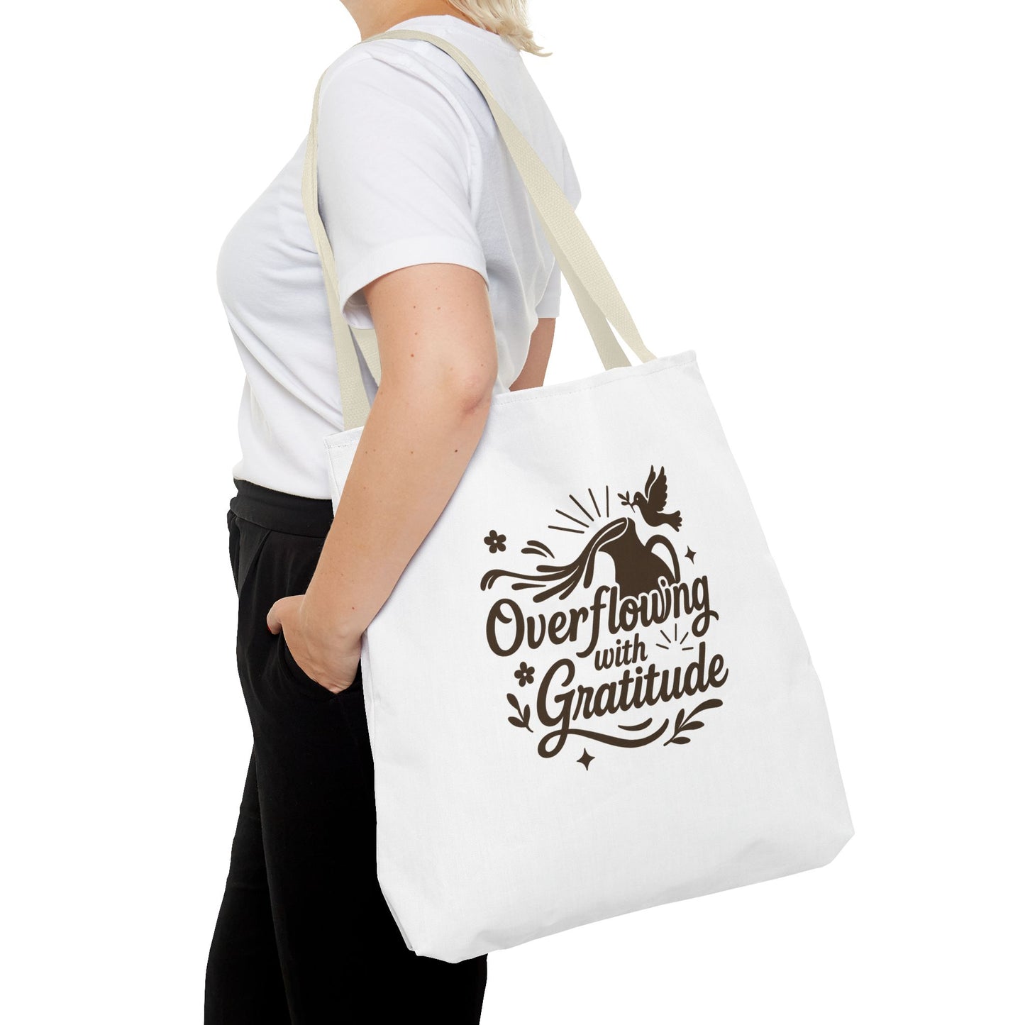 Overflowing with Gratitude Tote Bag - Eco-Friendly, Reusable Shopping Bag, Gift for Friends, Thank You Gift, Inspirational Design