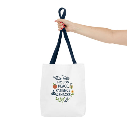 Peace, Patience & Snacks Tote Bag | Eco-Friendly Shopper, Gift for Friends, Beach Tote, Daily Carryall, Motivational Bag