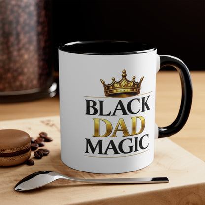 Black Dad Magic Accent Mug — Pink Interior & Handle, Crown Graphic