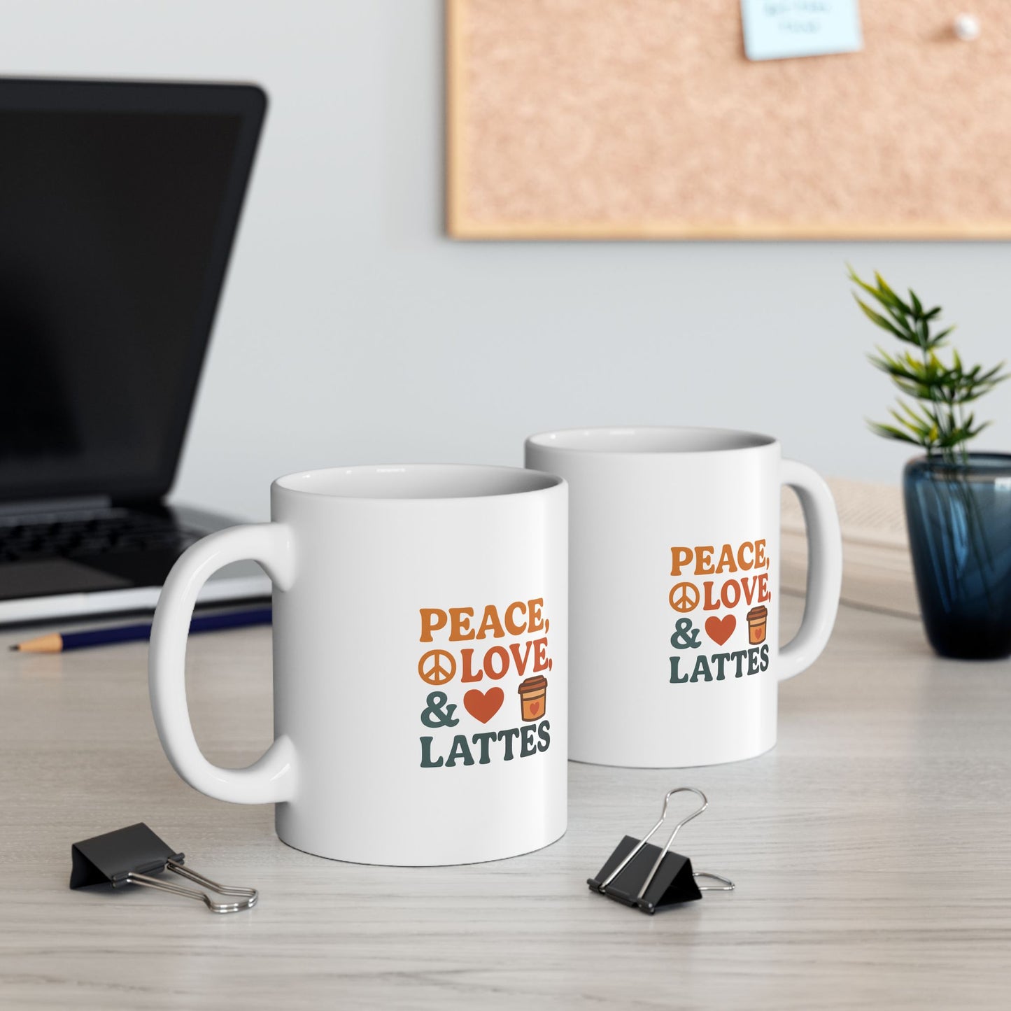 Peace Love &amp; LattesCeramic Mug - Perfect for Coffee Lovers, Gift for Mom, Cute Kitchen Decor, Personalized Mug, Birthday Gift