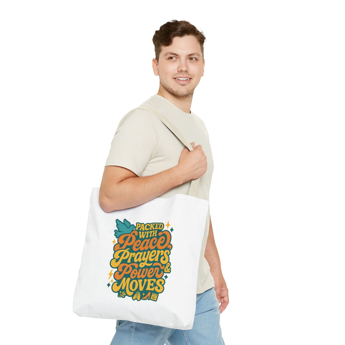 Peace Prayers Power Moves Tote Bag - Eco-Friendly Reusable Shopping Bag, Gift for Spiritual Friends, Motivational Gift, Stylish [...]
