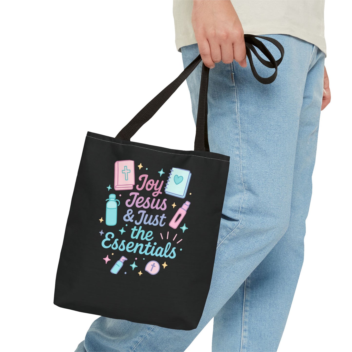 Joyful Essentials Tote Bag for Faith Lovers, Christian Canvas Bag, Unique Gift for Church, Bible Study, Everyday Use, Stylish Carryall