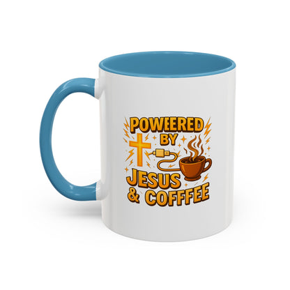 Coffee Lover's Accent Mug - Powered by Jesus & Coffee, Inspirational Drinkware, Christian Gift, Coffee Enthusiast, Religious Mug, [...]