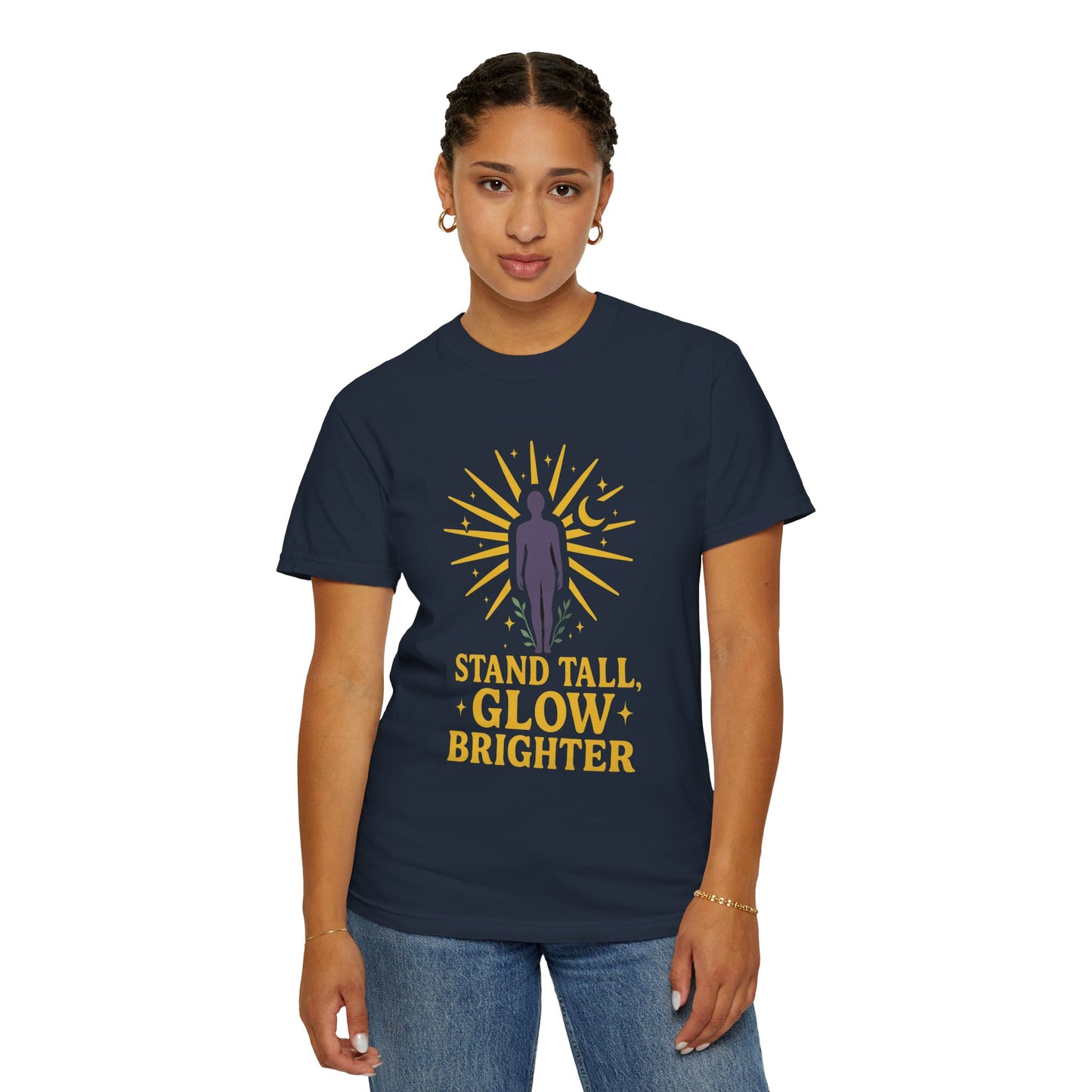 Unisex Inspirational T-Shirt, Stand Tall Glow Brighter Tee, Motivational Apparel, Gift for Friends, Positive Vibes Shirt, Casual Wear