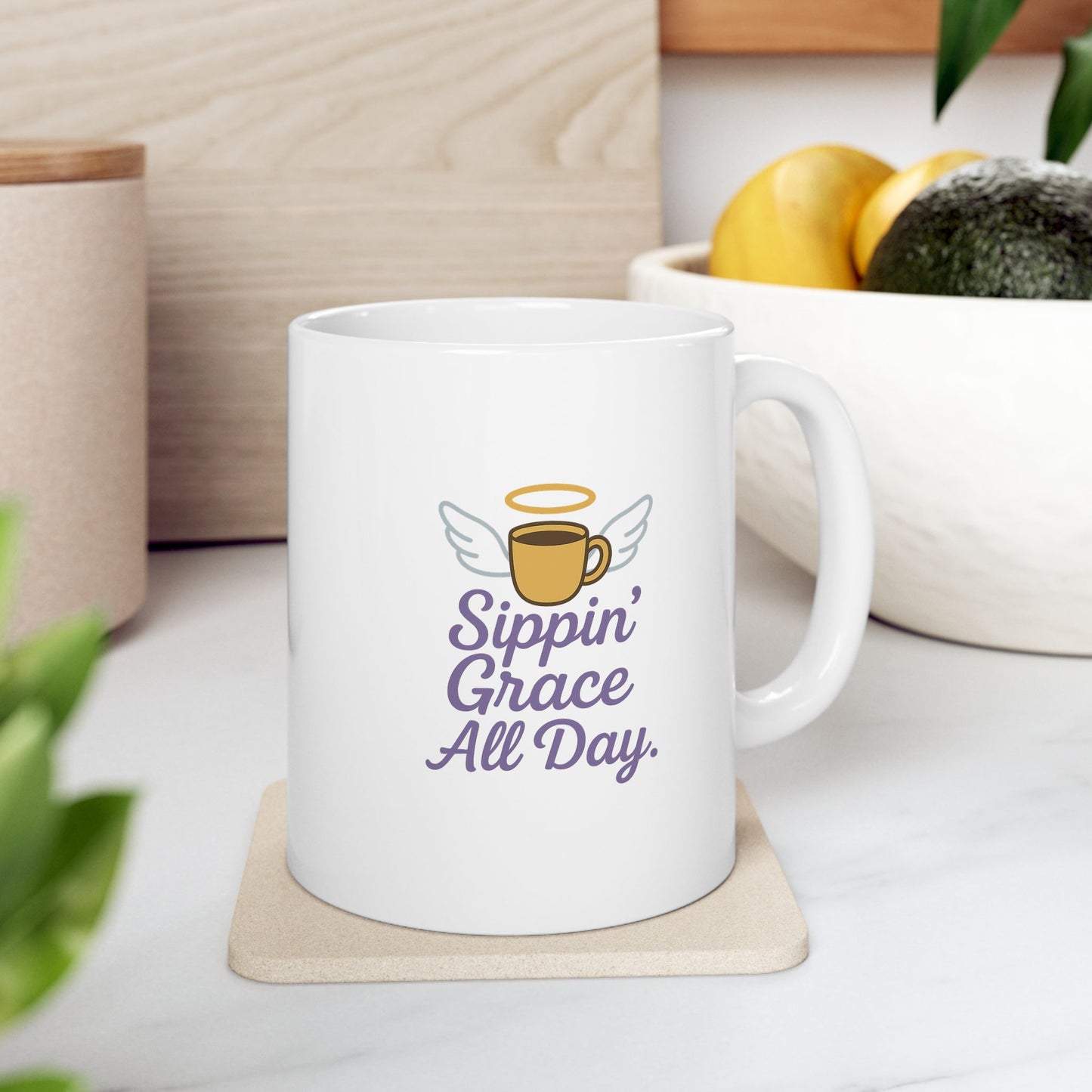 Sippin' Grace All Day - Whimsical Ceramic Mug for Coffee Lovers, Funny Gift for Friends, Unique Tea Cup for Home, Sassy Mug for Birthdays, Perfect for Holidays