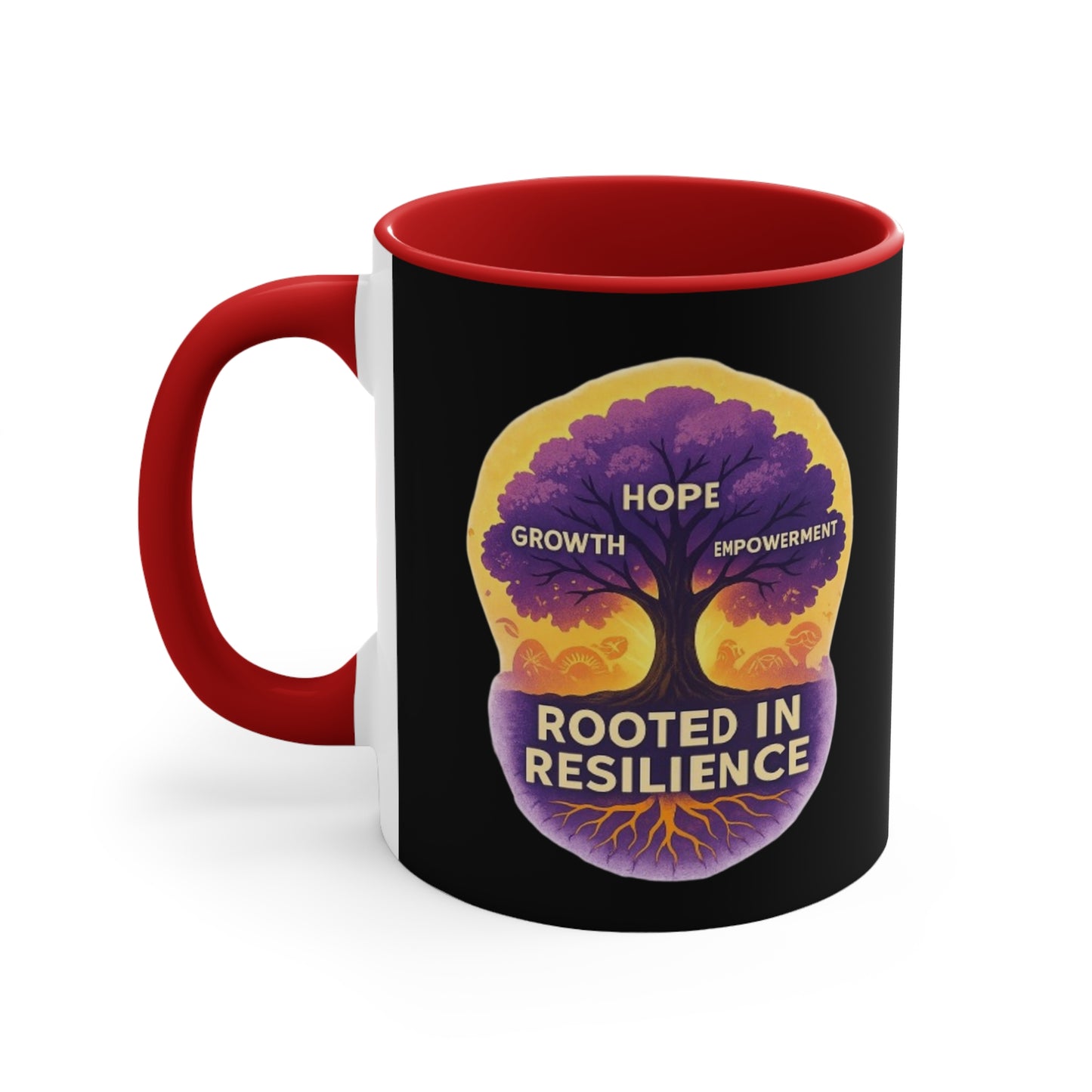 Accent Mug — Rooted in Resilience Tree Design (Hope • Growth • Empowerment)