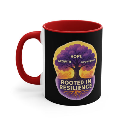 Accent Mug — Rooted in Resilience Tree Design (Hope • Growth • Empowerment)