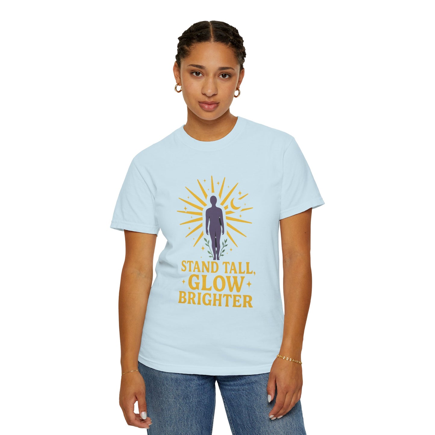 Unisex Inspirational T-Shirt, Stand Tall Glow Brighter Tee, Motivational Apparel, Gift for Friends, Positive Vibes Shirt, Casual Wear