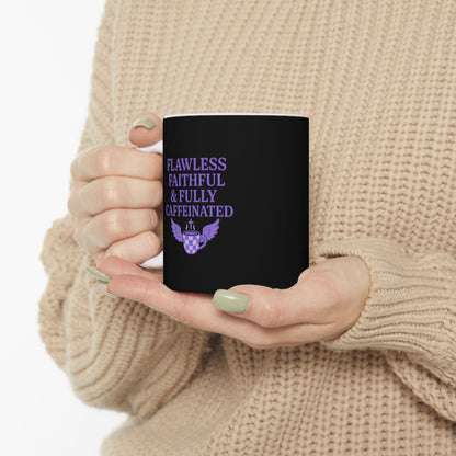 Flawless Faithful &amp; Fully Caffeinated Mystical Black Ceramic Mug, Perfect for Coffee Lovers, Halloween, Witchcraft Gifts, Gift for Her, Customizable Drinkware