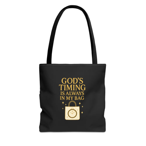 God's Timing Tote Bag | Motivational Bag for Everyday Use, Gift for Believers, Casual Tote for Work, School, and Travel