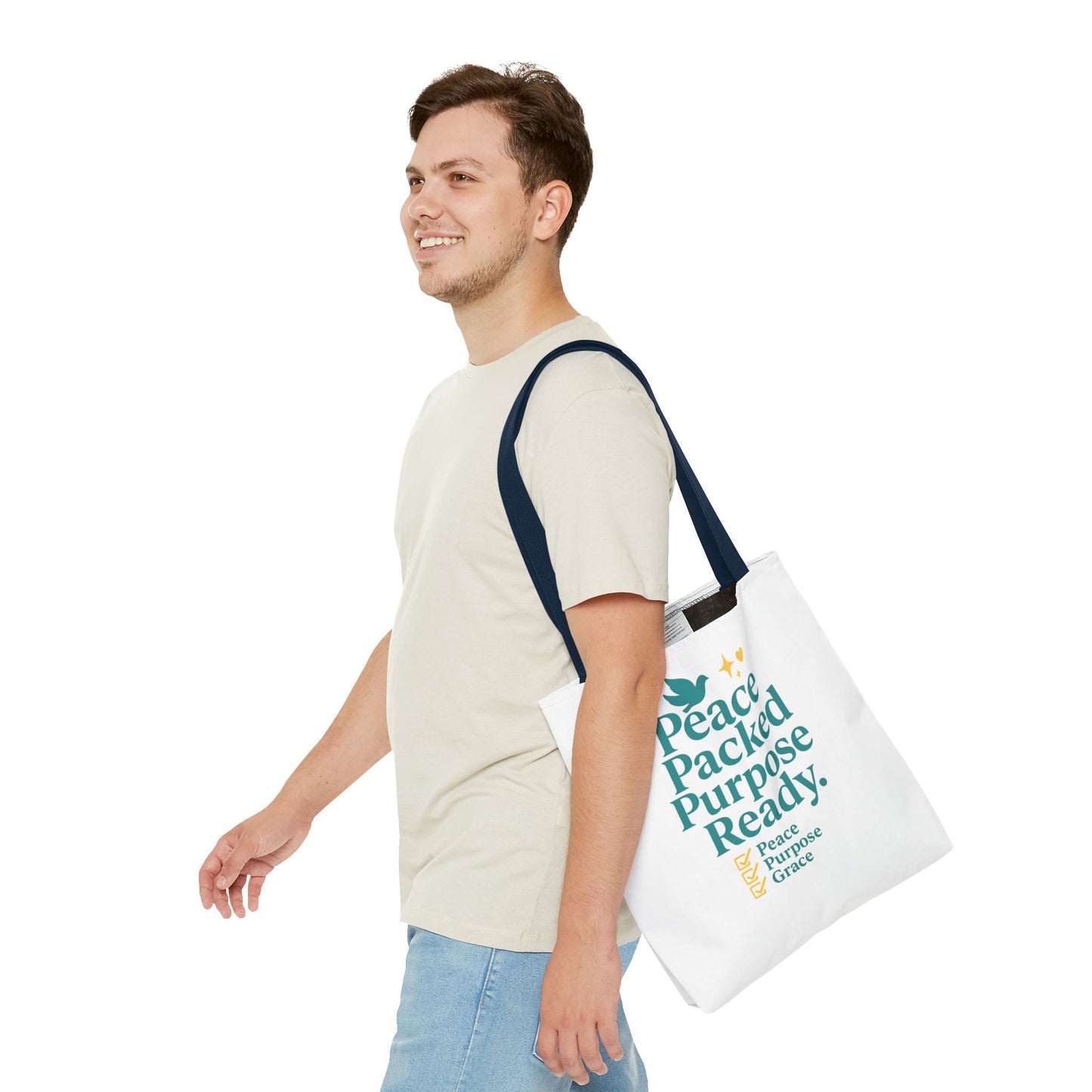 Motivational Tote Bag - Peace Packed Purpose Ready, Inspirational Eco-Friendly Bag, Gift for Friends, Stylish Everyday Use, Shopping, Gym