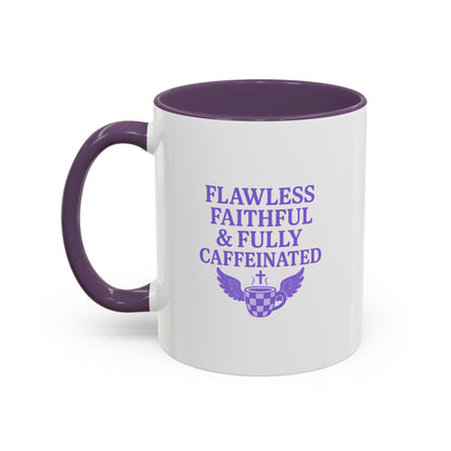 Flawless & Fully Caffeinated Accent Coffee Mug for Faithful Friends, Inspirational Gift, Morning Motivation Cup, Bible Lover's Mug