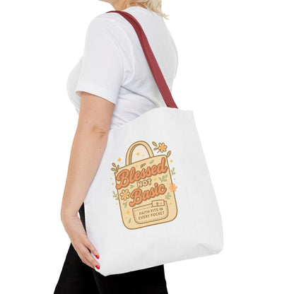 Blessed Not Basic Tote Bag, Trendy Eco-Friendly Canvas