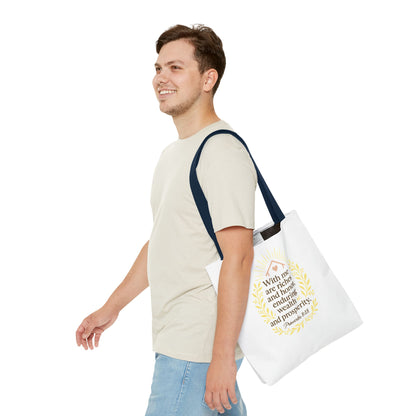 Inspirational Tote Bag - Proverbs 8:18 Quote, Bible Verse Carrier, Eco-Friendly Shopping Bag, Faith-Based Gift, Motivational Decor