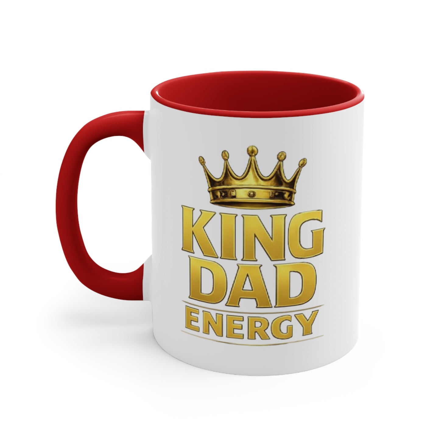King Dad Energy Accent Mug — Gold Crown Father's Day Coffee Cup (Pink Accent)