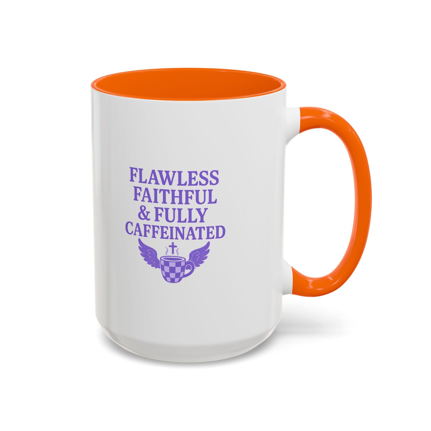 Flawless & Fully Caffeinated Accent Coffee Mug for Faithful Friends, Inspirational Gift, Morning Motivation Cup, Bible Lover's Mug