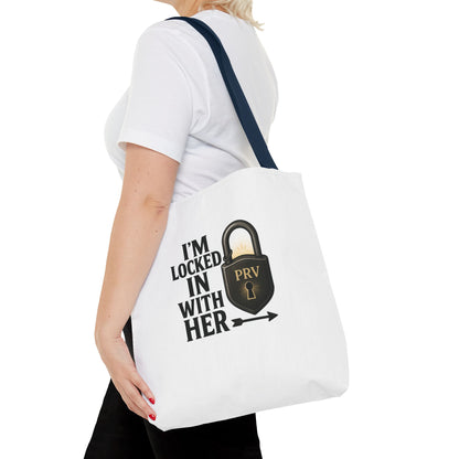 Locked In With Her Tote Bag, Funny Gift for Couples, Personalized Shopping Tote, Everyday Carryall, Unique Friendship Present