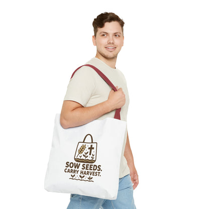 Inspirational Tote Bag - "Sow Seeds. Carry Harvest." - Eco-Friendly, Beach Bag, Gift for Gardeners, Reusable Shopping, Faith Journey
