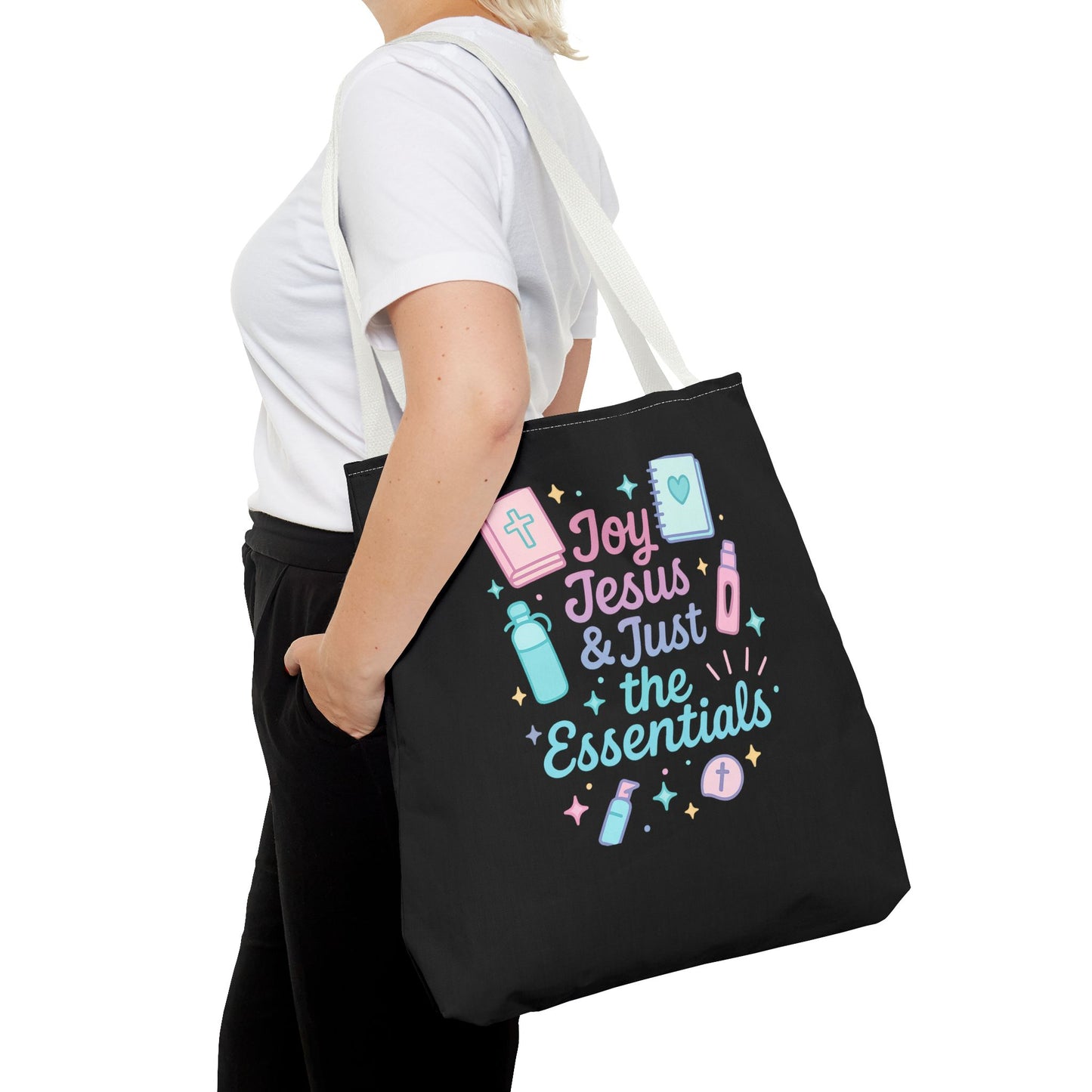 Joyful Essentials Tote Bag for Faith Lovers, Christian Canvas Bag, Unique Gift for Church, Bible Study, Everyday Use, Stylish Carryall