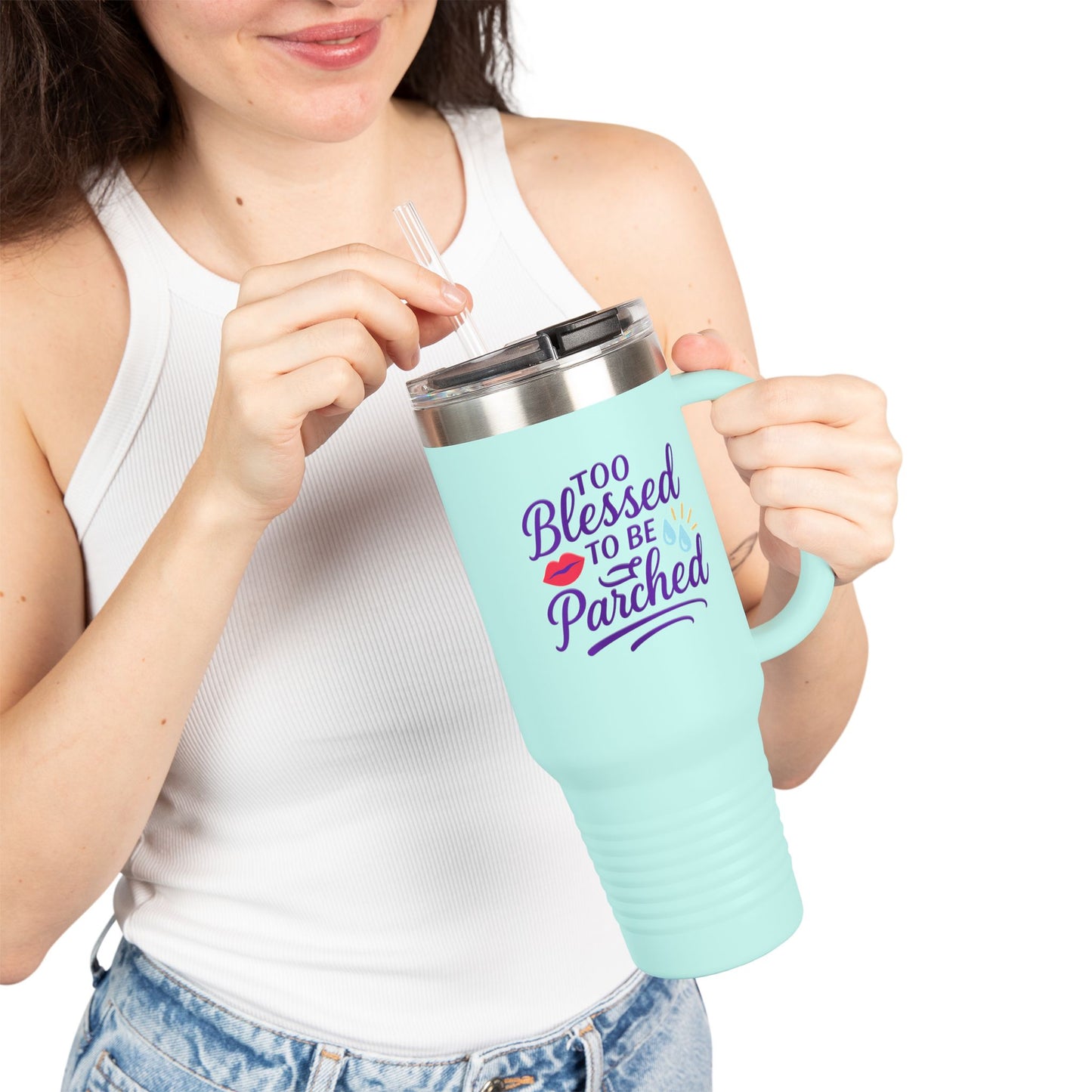 Blessed to be Parched 40oz Insulated Travel Mug, Perfect for Road Trips, Coffee Lovers, Gifting, Beach Days, Outdoor Adventures