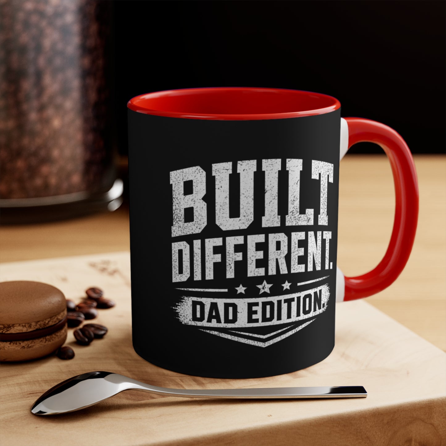 Built Different Dad Edition Accent Mug — Pink Interior Coffee Cup for Fathers, Father’s Day Gift